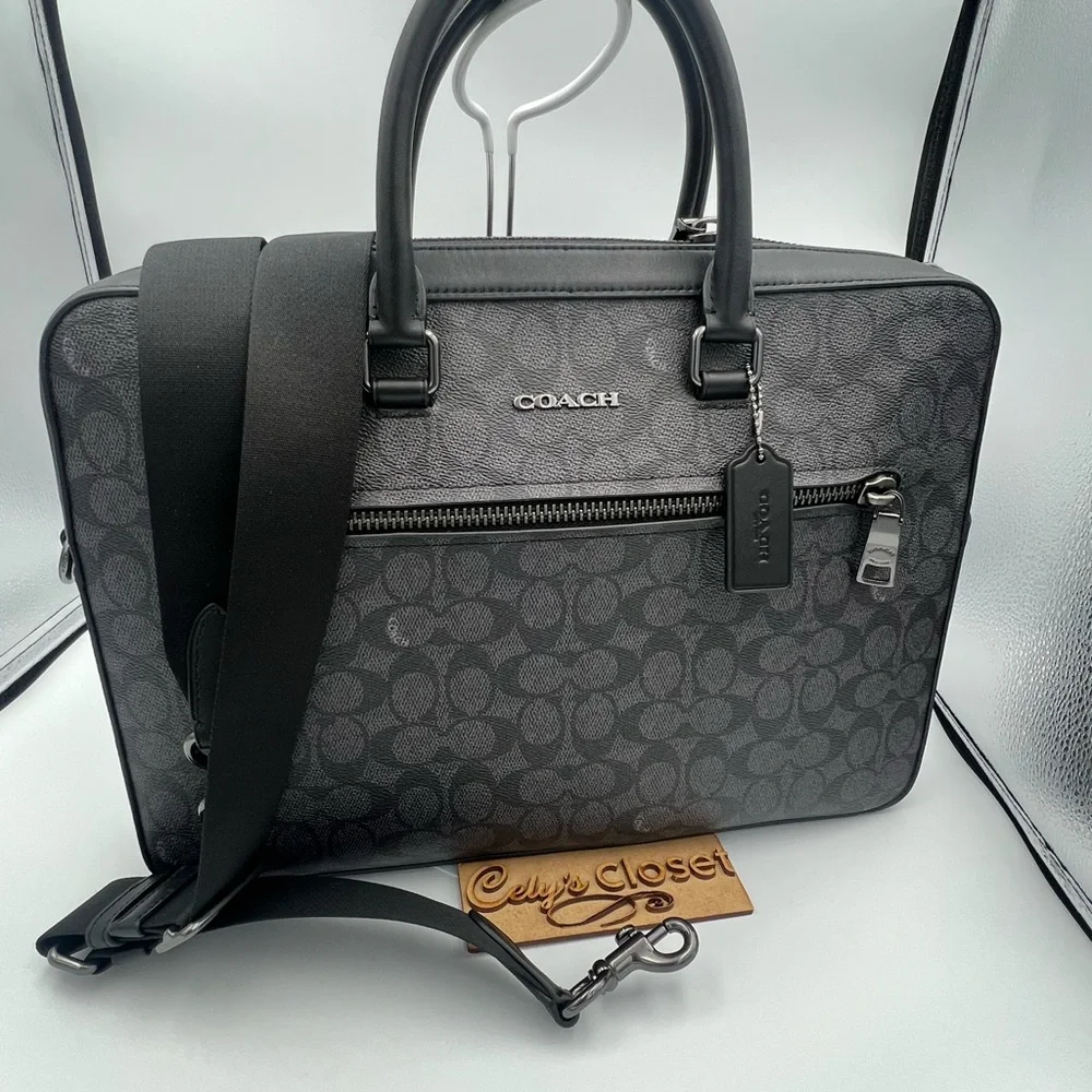 Coach Slim Brief In Signature Canvas With Trolley Sleeve